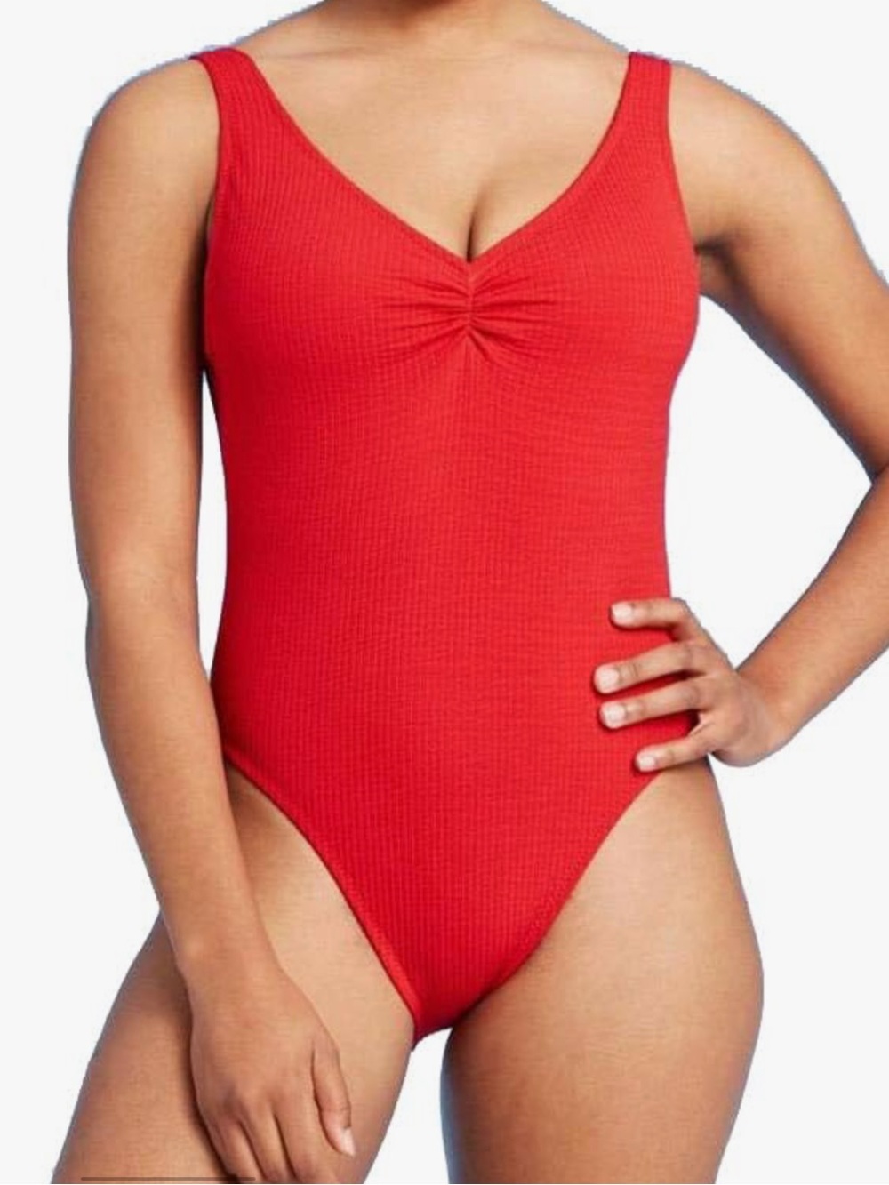 Shade & Shore Textured One Piece Swimsuit Size Small Womens Red V Neck